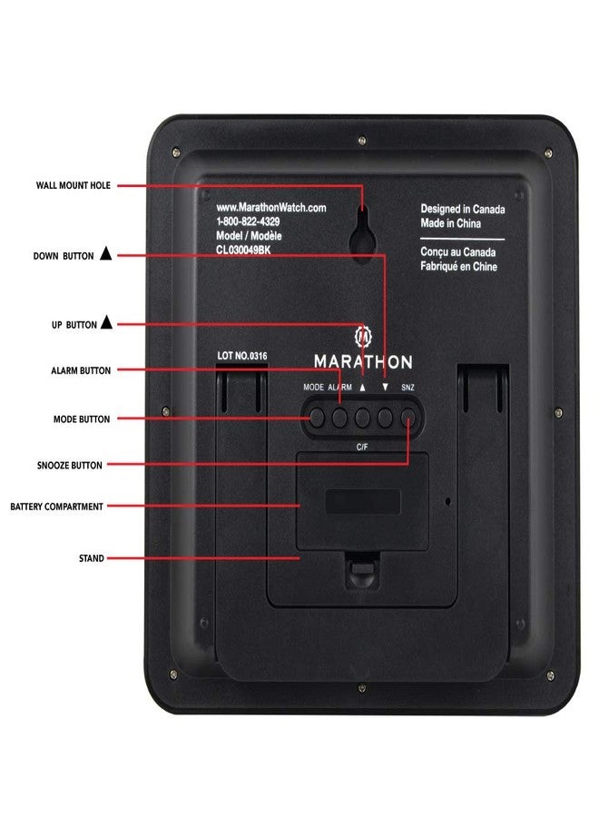 ماراثون ساعة ماراثون CL030045BK الذرية العالمية المدمجة مع ضوء طوارئ LED - أسود من ماراثون - Image 4